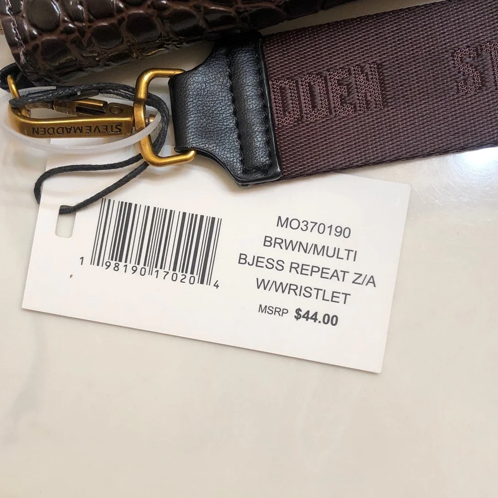 Steve Madden BJESS Brown Multi Faux Leather Croc Embossed ZA Wallet + Strap NWT